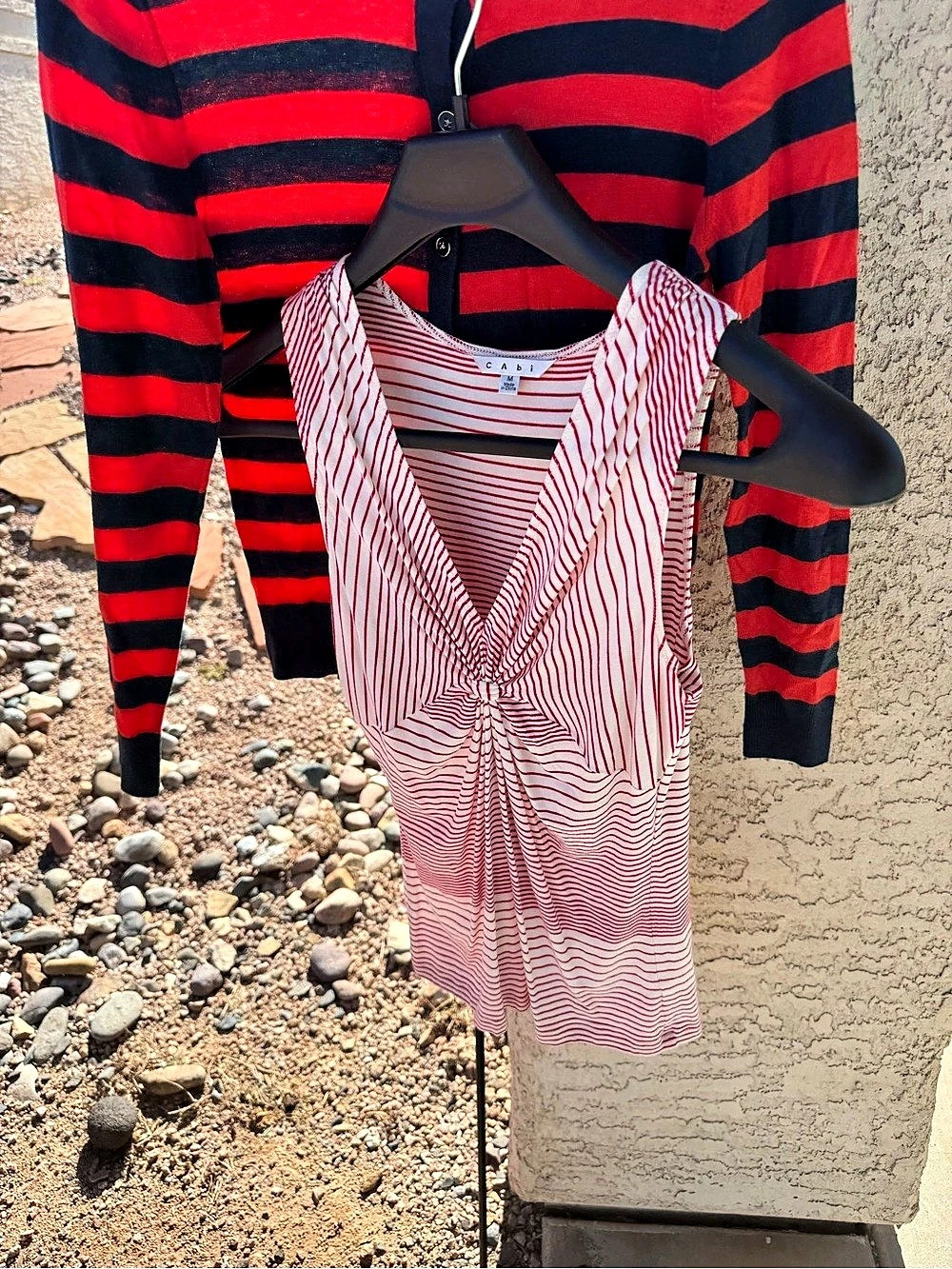 Cabi Striped Cardigan & Sleeveless Top in Red & Blue Ann Taylor t12